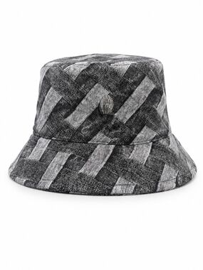 🆕️NWT Kurt Geiger London Kensington Bucket Hat Black/Grey Denim Print